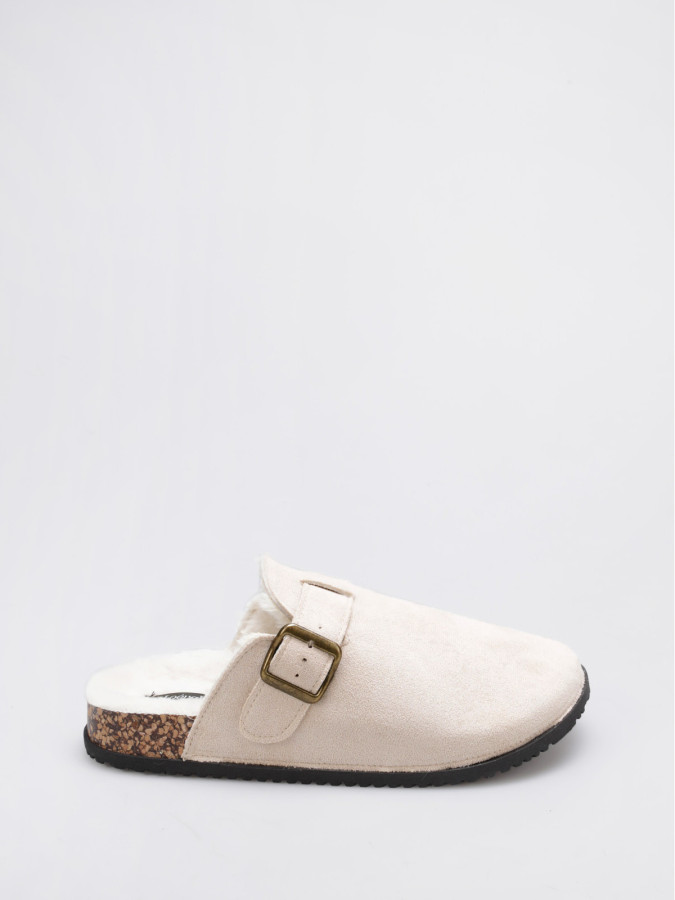 Mules fourrées en suédine beige