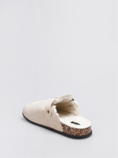 Mules fourrées en suédine beige