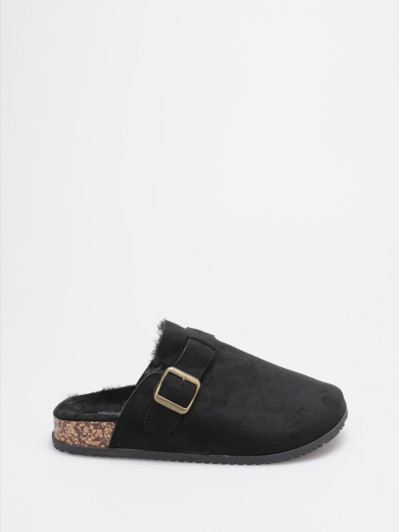 Mules fourrées en suédine noire