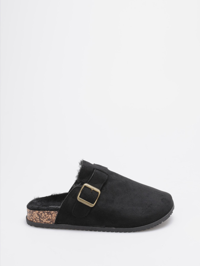Mules fourrées en suédine noire