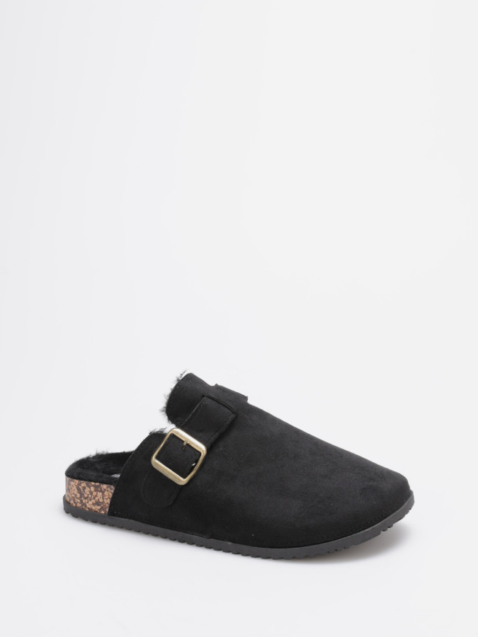 Mules fourrées en suédine noire