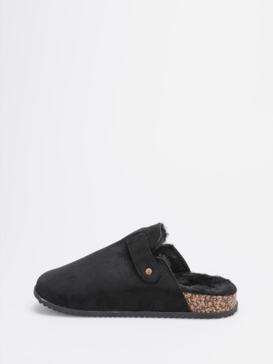 Mules fourrées en suédine noire