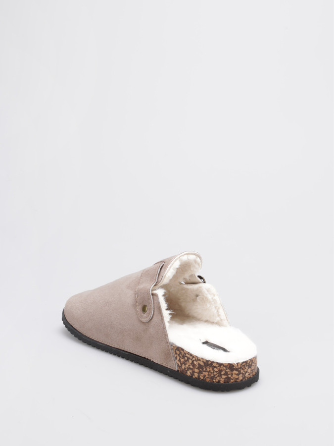 Mules fourrées en suédine taupe
