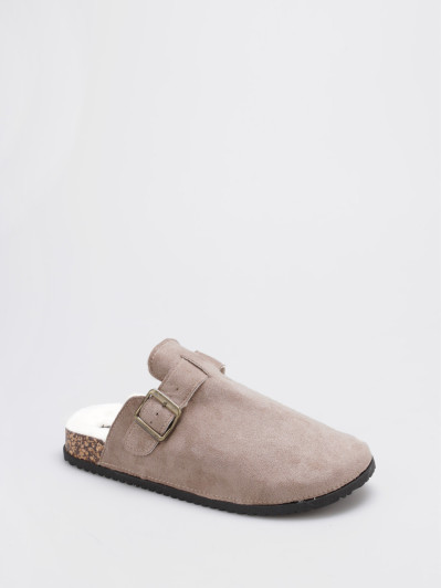 Mules fourrées en suédine taupe