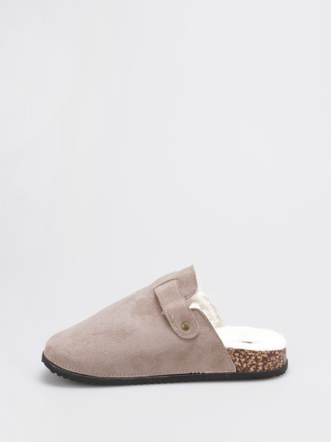 Mules fourrées en suédine taupe