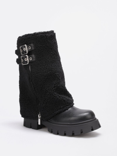 Bottes mi-hautes zippées noires à revers moutonné