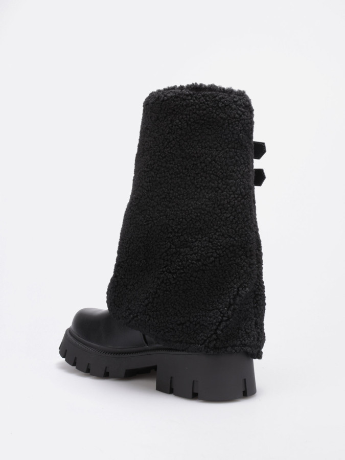 Bottes mi-hautes zippées noires à revers moutonné