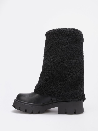 Bottes mi-hautes zippées noires à revers moutonné