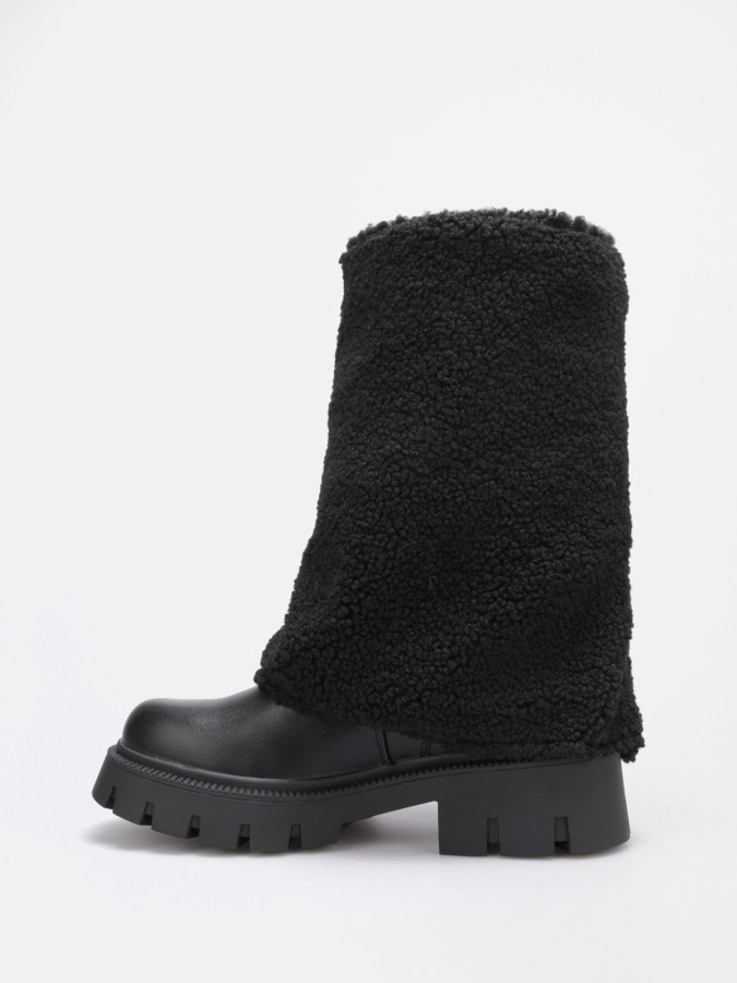 Bottes mi-hautes zippées noires à revers moutonné