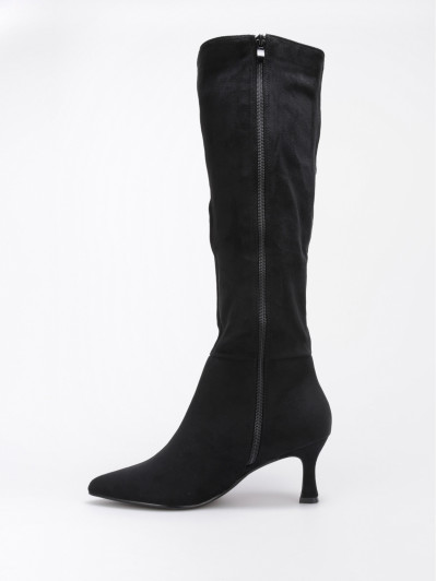 Bottes noires en suédine avec talon bobine