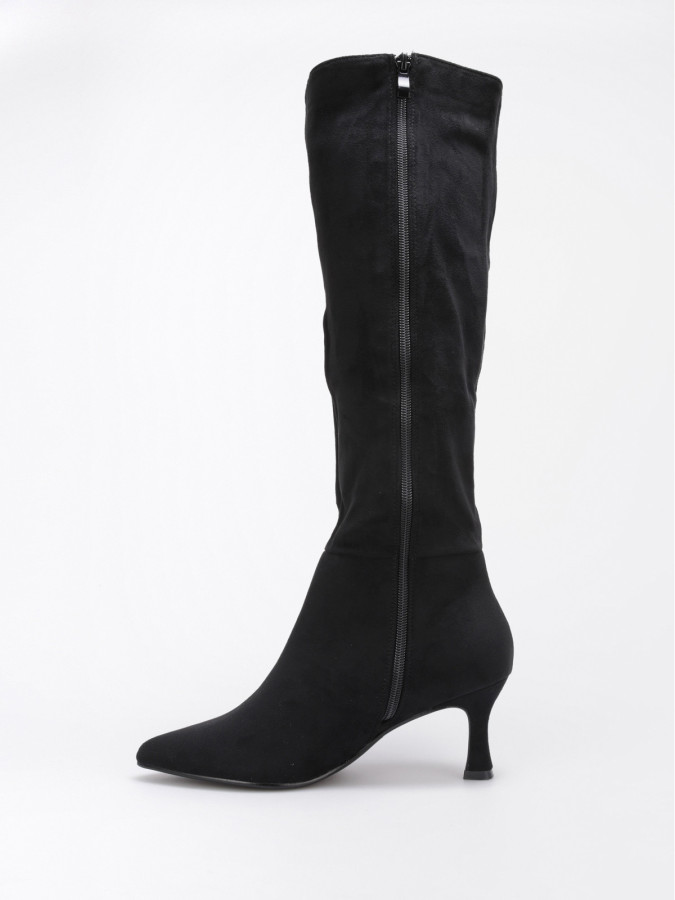 Bottes noires en suédine avec talon bobine