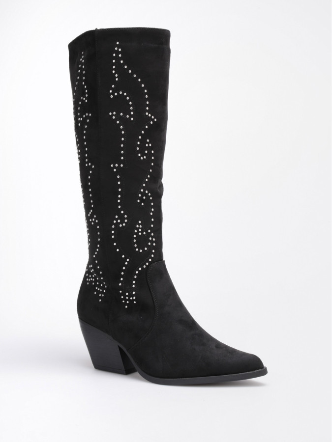 Bottes santiags noires en suédine à strass