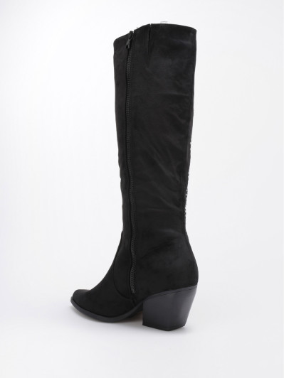 Bottes santiags noires en suédine à strass