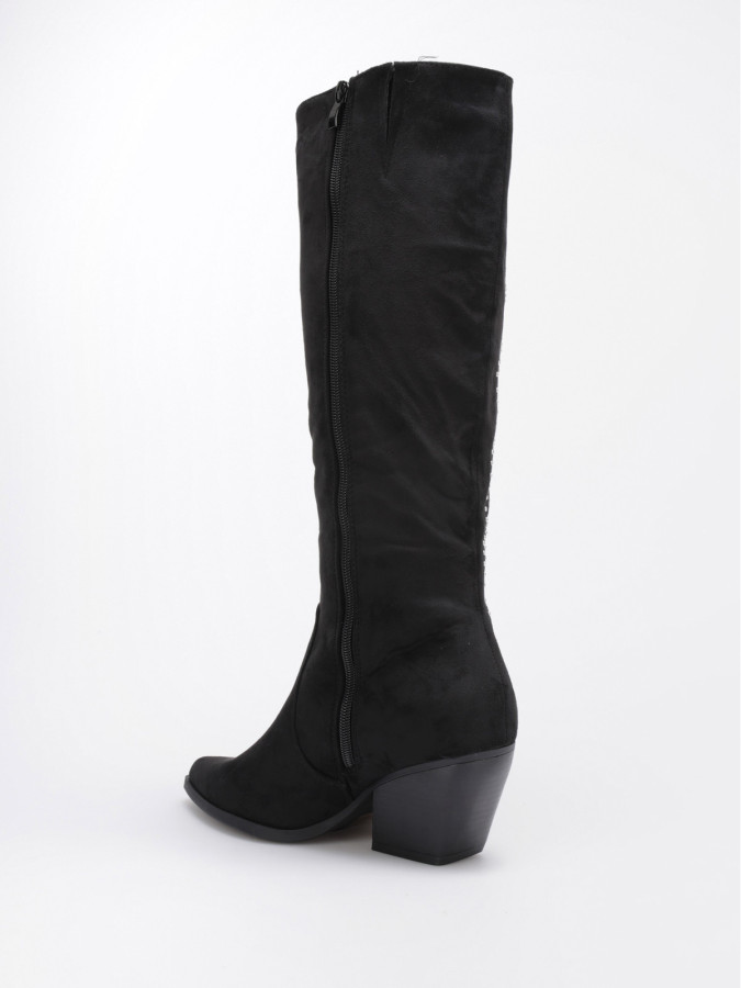 Bottes santiags noires en suédine à strass