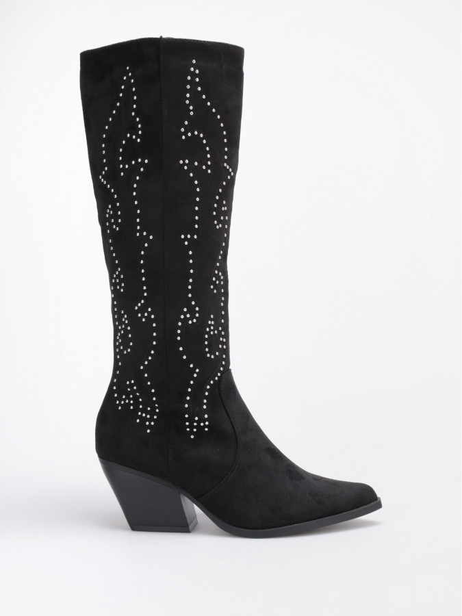 Bottes santiags noires en suédine à strass