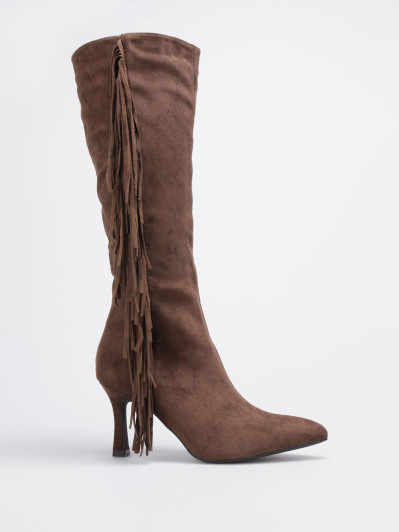 Bottes marron en suédine avec franges