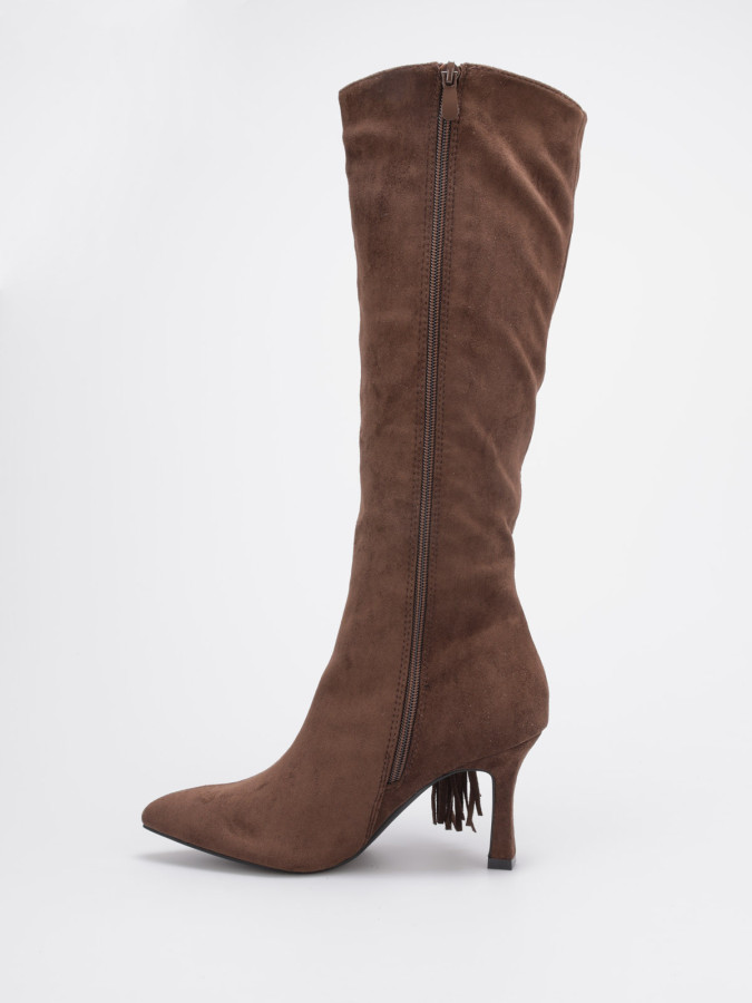 Bottes marron en suédine avec franges