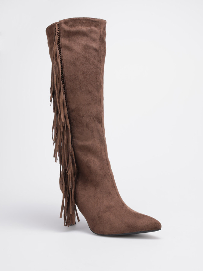 Bottes marron en suédine avec franges