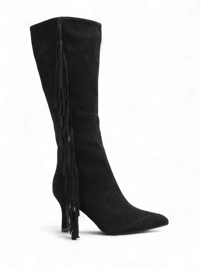 Bottes noires en suédine avec franges