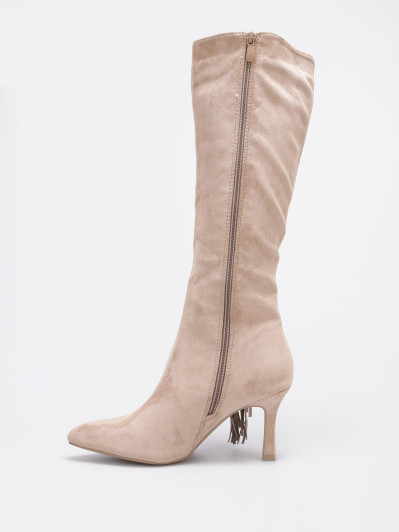 Bottes taupe en suédine avec franges