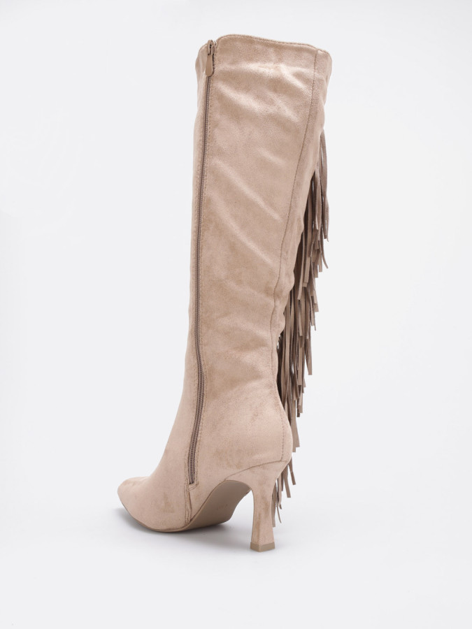 Bottes taupe en suédine avec franges