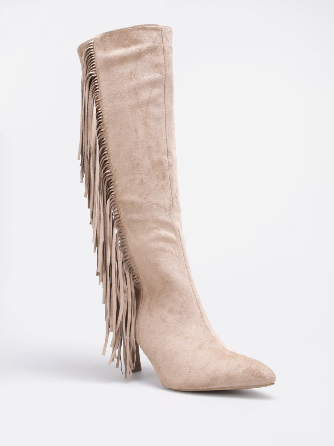 Bottes taupe en suédine avec franges