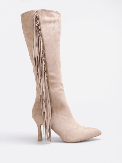 Bottes taupe en suédine avec franges