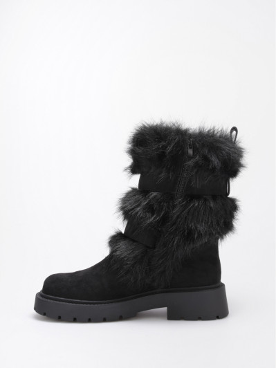 Bottes fausse fourrure noires et brides à boucles