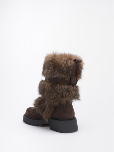 Bottes fausse fourrure marron et brides à boucles