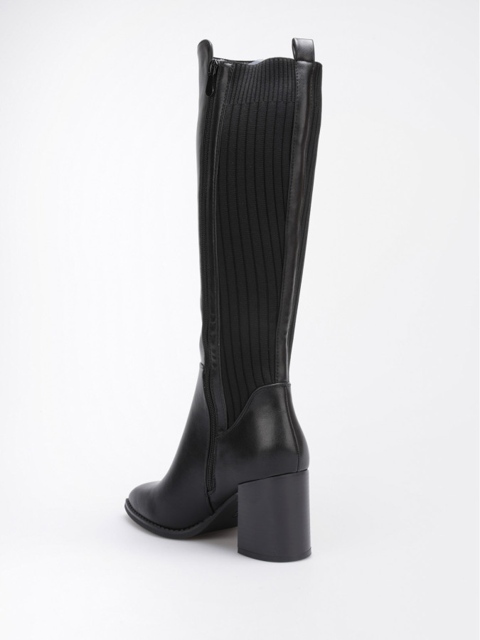 Bottes noires style cavalières bi-matières