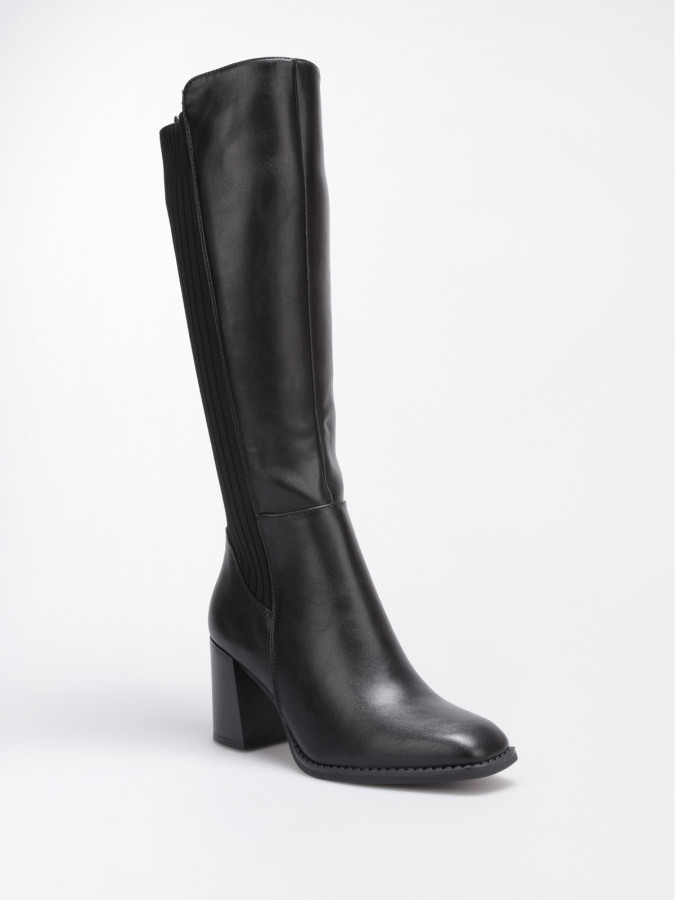 Bottes noires style cavalières bi-matières