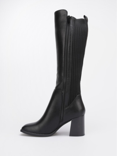 Bottes noires style cavalières bi-matières