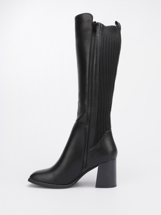 Bottes noires style cavalières bi-matières