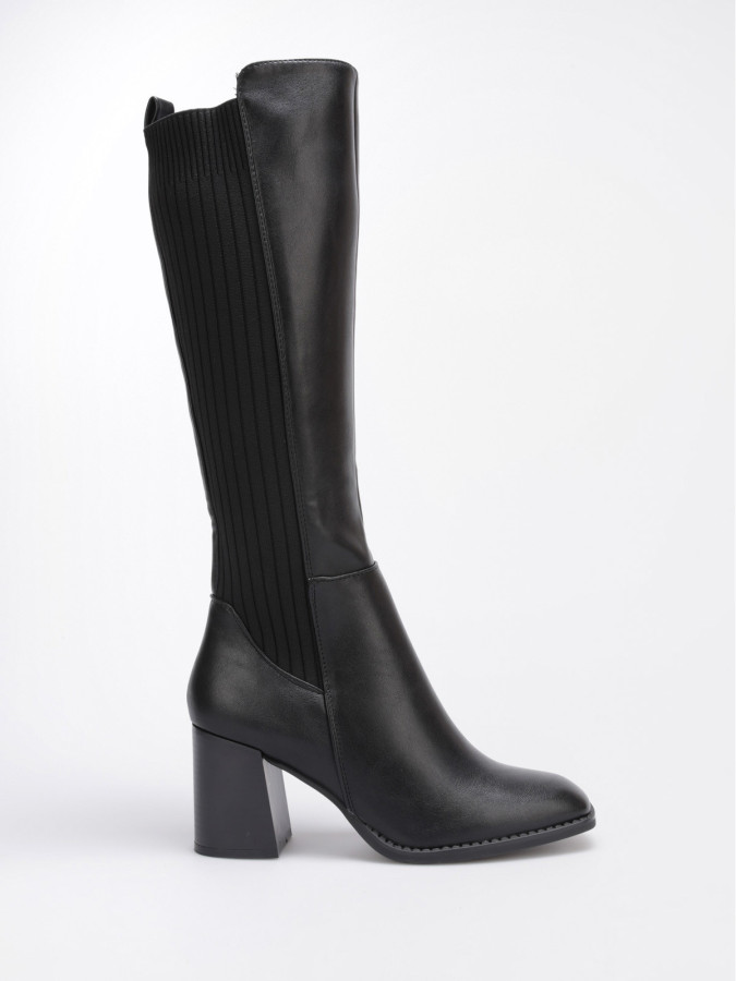 Bottes noires style cavalières bi-matières