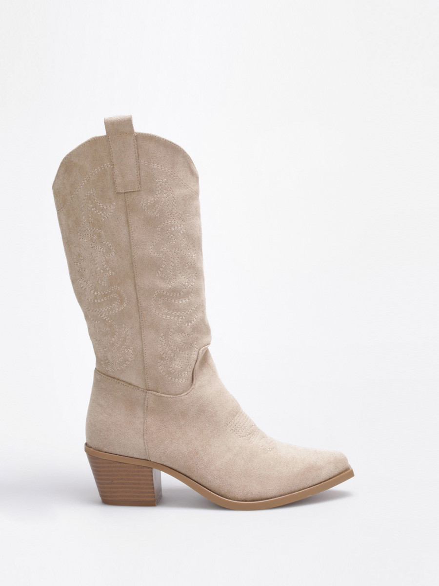 Santiags taupe à surpiqûres décoratives