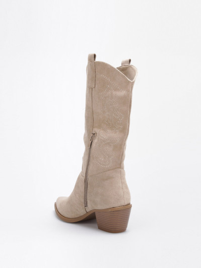 Santiags taupe à surpiqûres décoratives
