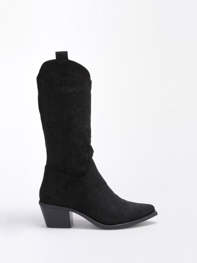 Santiags noires à surpiqûres décoratives