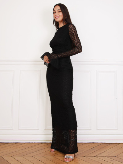 Robe longue en dentelle noire