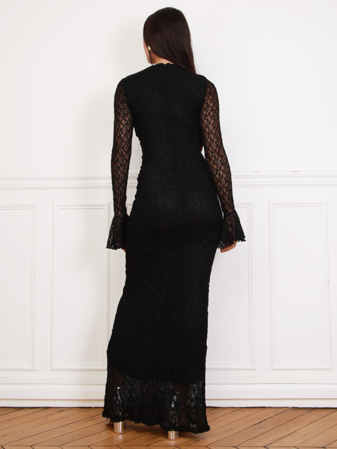 Robe longue en dentelle noire