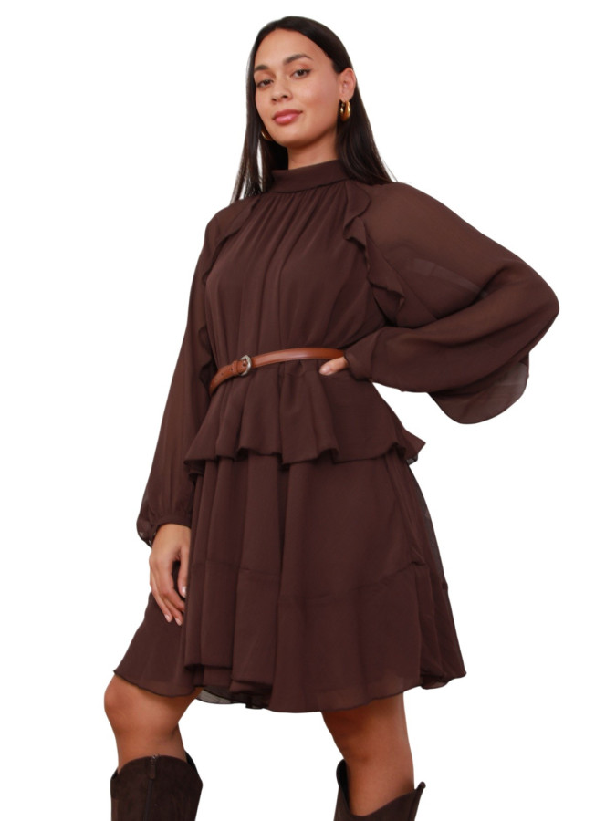 Robe marron ample à volants