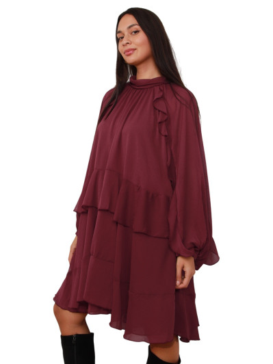 Robe bordeaux ample à volants