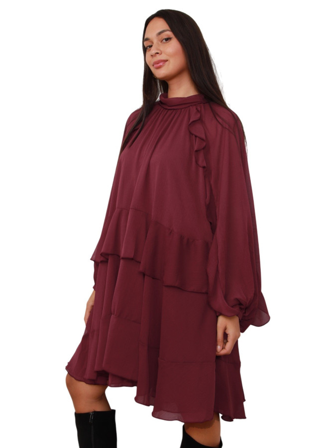 Robe bordeaux ample à volants