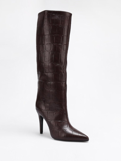 Bottes texturées à talon aiguille marron