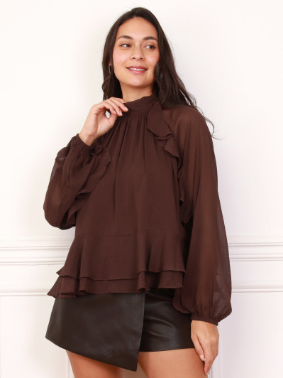 Blouse ample à volants marron