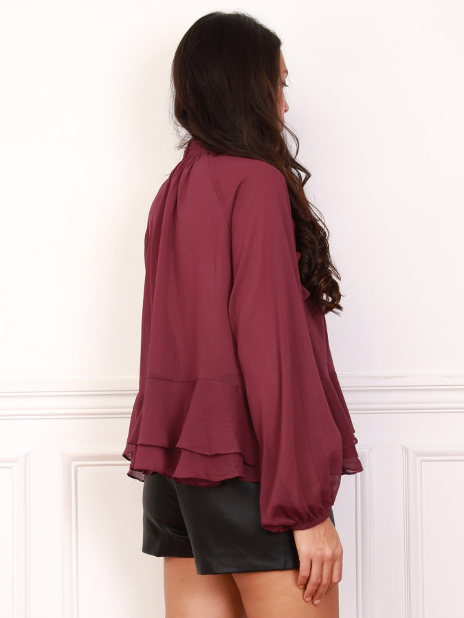 Blouse ample à volants bordeaux