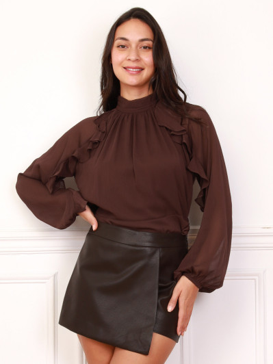 Jupe-short portefeuille marron en simili