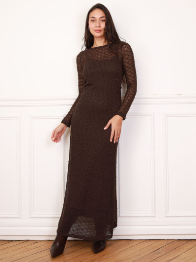 Robe longue en crochet marron