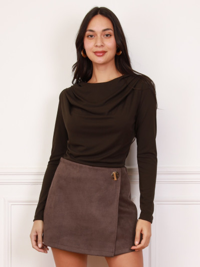 Jupe-short portefeuille marron en suédine