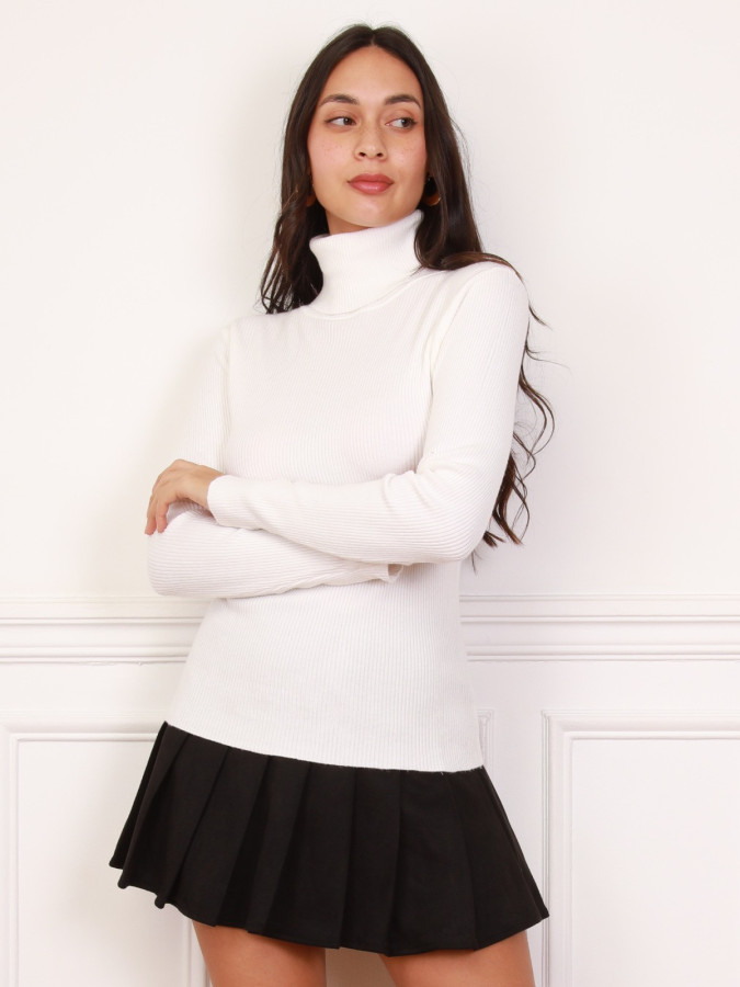 Top col roulé blanc en maille
