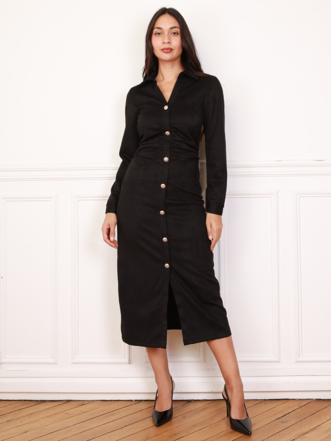 Robe en suédine à boutons décoratifs